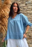 Prairie Pintuck Cotton Smock Denim